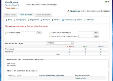 Tela inicial do sistema de Inscri&ccedil;&otilde;es / Credenciamento